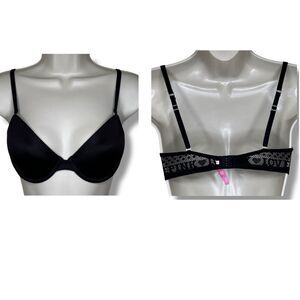 Pink Victorias Secret T Shirt Demi Bra Black Mesh Lace Love Pink Women Size 34C